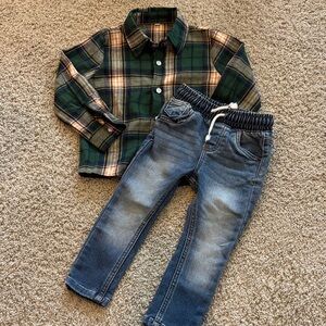 Plaid Shirt and Denim Jeans Set